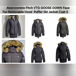 Abercrombie Fitch VTG GOOSE DOWN Faux Fur Hood Zip Snap Puffer Ski Jacket Coat S